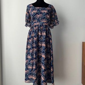 Madewell Ruffle-Sleeve Midi Dress in Oasis Palms